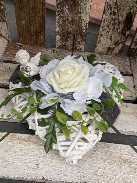 Grabschmuck, Allerheiligengesteck, Herz FH0015 - Rosen schwarz weiß Engel