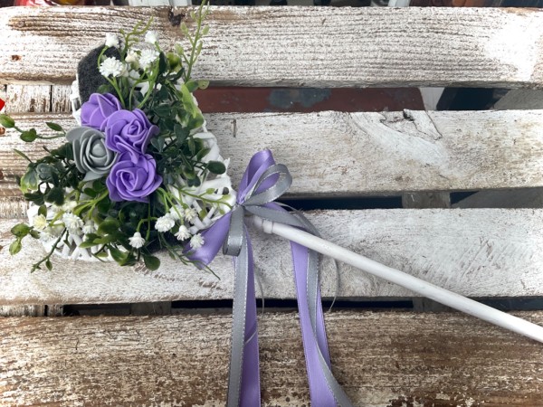 Grabschmuck, Allerheiligengesteck, Stab HERZ FH0018 - Weidenherz weiß flieder