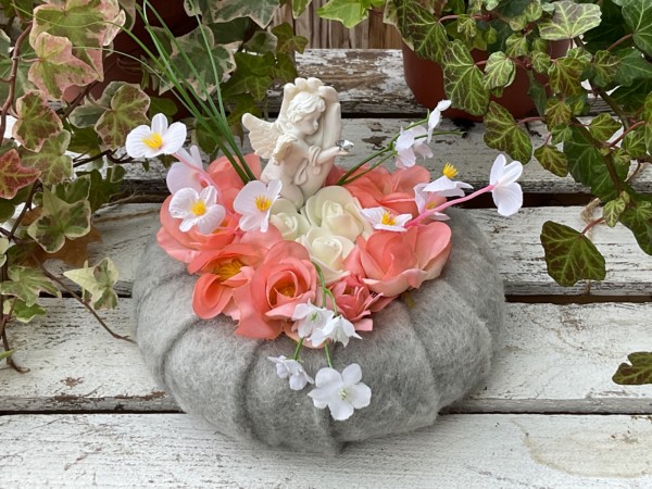 Grabschmuck, Allerheiligengesteck, Kranz FH0046 - rosa, aprikot, weiß - Engel