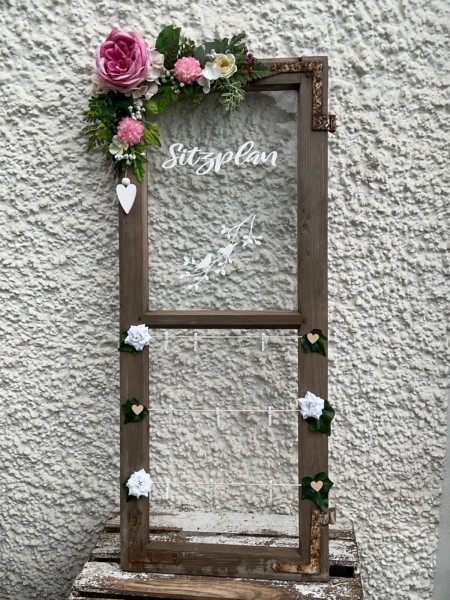 Fenster Vintage Deko HOCHZEIT Scheunenhochzeit SITZPLAN freie Trauung