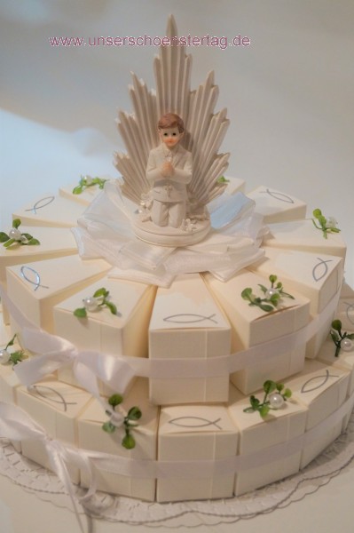 2 stöckige schöne Gastgeschenke Torte Kommunion Junge GG0009