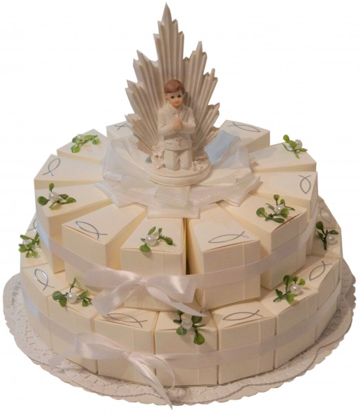 2 stöckige schöne Gastgeschenke Torte Kommunion Junge GG0009