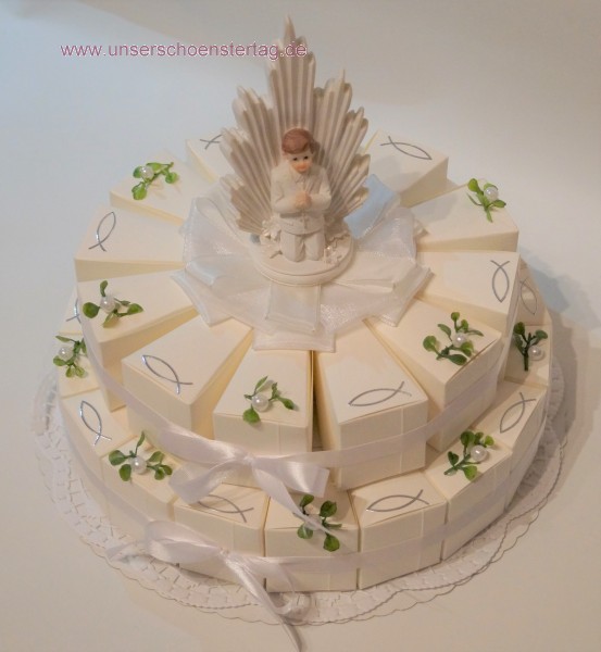 2 stöckige schöne Gastgeschenke Torte Kommunion Junge GG0009