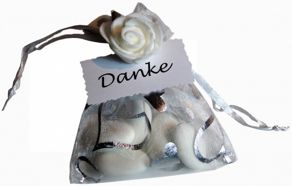 10 Gastgeschenke Mandeln Organza Hochzeit Taufe Kommunion Konfirmation GG0096 silber