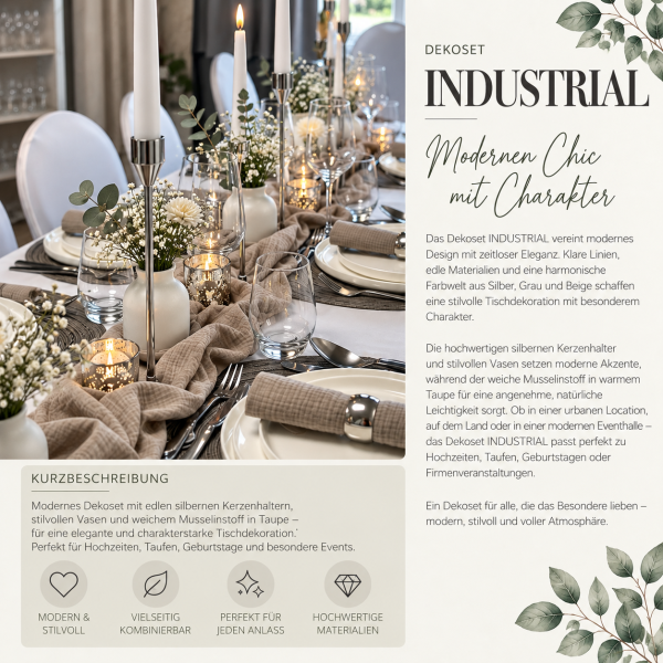 Dekoset INDUSTRIAL – modern & clean| Verleih ab 4 € pro Person