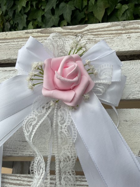 Kirchenschmuck Kirchbankschleife Stuhlschleife Hochzeit KS0024 weiss - rosa / Vintage - BOHO