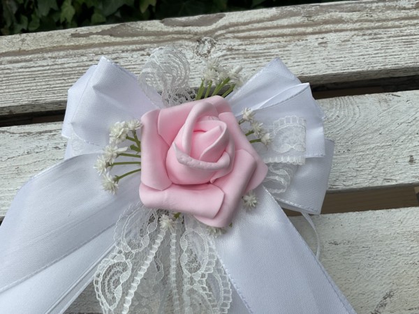 Kirchenschmuck Kirchbankschleife Stuhlschleife Hochzeit KS0024 weiss - rosa / Vintage - BOHO