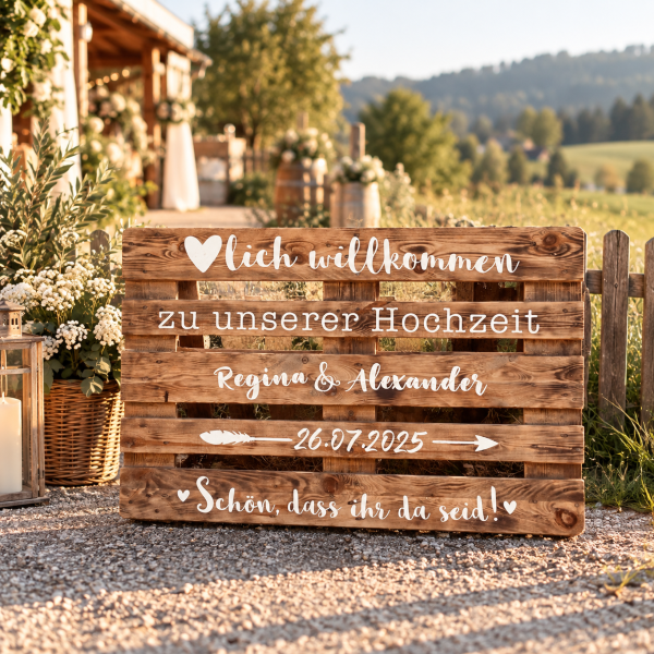 Herzlich Willkommen Palette zur Hochzeit mieten PERSONALISIERT / 20 €