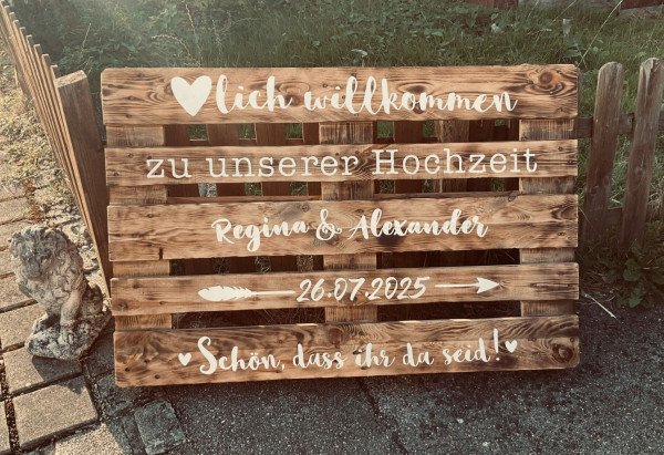 Herzlich Willkommen Palette zur Hochzeit mieten / 20 €