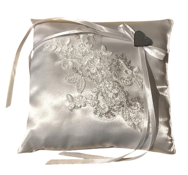 edles Ringkissen zur Hochzeit weiss, Spitze mit Strass RK0055