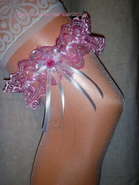 Strumpfband Hochzeit Fasching rosa weiß SB021