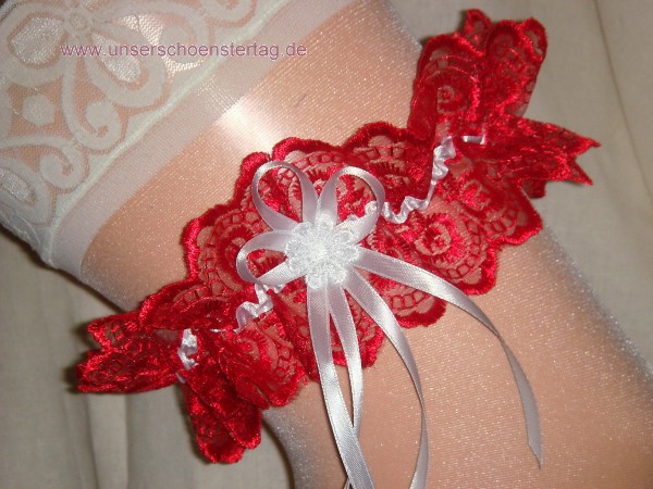 Strumpfband Hochzeit Fasching rot weiß SB032