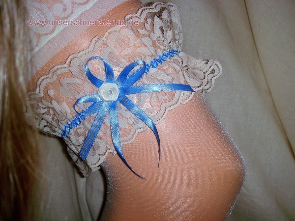 Strumpfband Hochzeit Fasching creme hellblau SB052