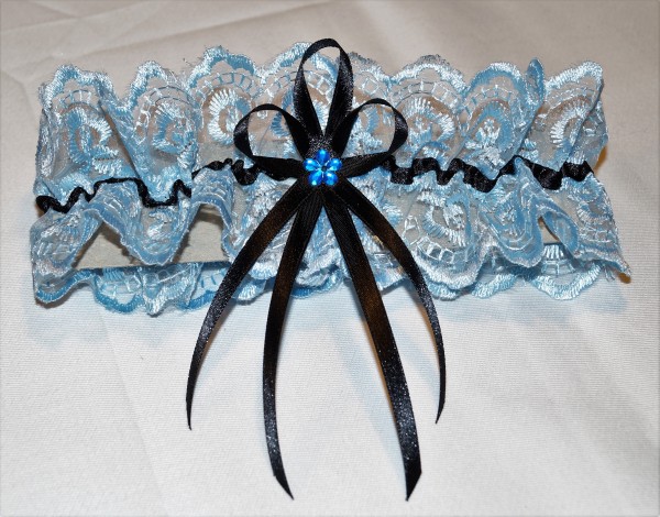 Strumpfband Hochzeit Fasching hellblau schwarz SB058