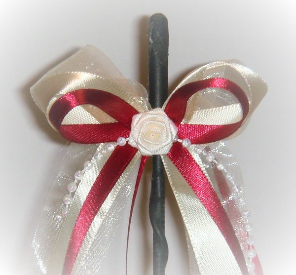 Antennenschleifen " Zoe " zur Hochzeit SCH0022 im 10er Set - creme, bordeaux