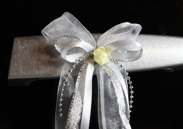 Antennenschleifen " Zoe " zur Hochzeit SCH0023 im 10er Set - weiß, silber