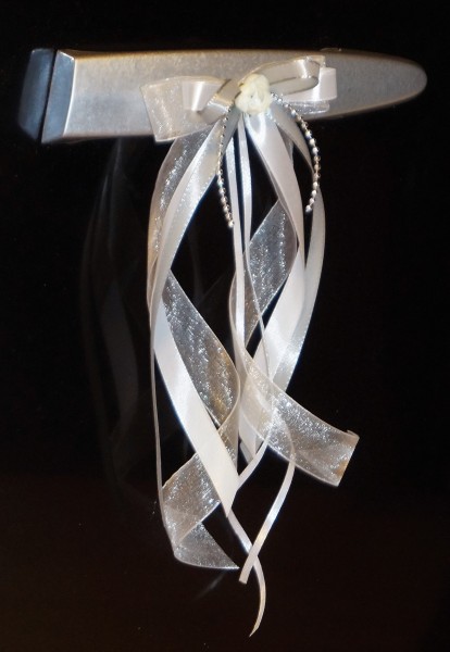 Antennenschleifen " Zoe " zur Hochzeit SCH0023 im 10er Set - weiß, silber