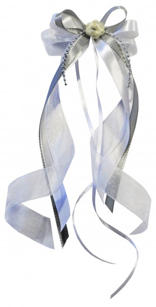 Antennenschleifen " Zoe " zur Hochzeit SCH0023 im 10er Set - weiß, silber