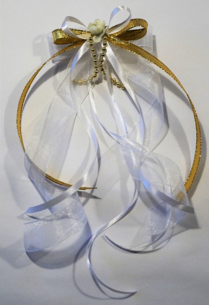 Antennenschleifen " Zoe " zur Hochzeit SCH0031 im 10er Set - weiss, gold
