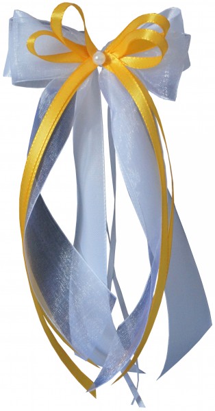 Antennenschleifen " Xenia " zur Hochzeit SCH0080 im 10er Set - weiß, gelb
