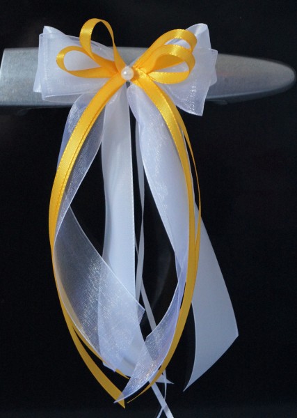 Antennenschleifen " Xenia " zur Hochzeit SCH0080 im 10er Set - weiß, gelb