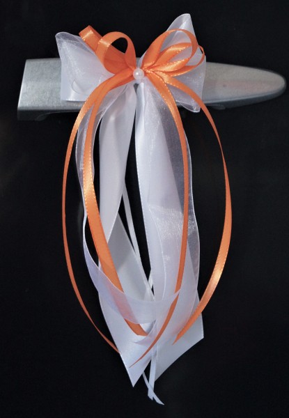 Antennenschleifen " Xenia " zur Hochzeit SCH0083 im 10er Set - weiß, orange