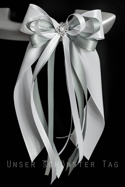 Antennenschleifen " Anna " zur Hochzeit SCH0110 im 10er Set - weiß, grau, silber
