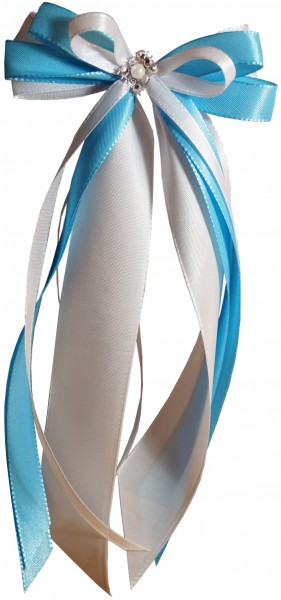 Antennenschleifen " Anna " zur Hochzeit SCH0122 im 10er Set - weiß, türkis