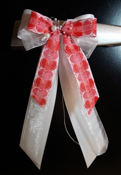 Antennenschleifen " Valentina " zur Hochzeit SCH0126 im 10er Set - weiss, rot