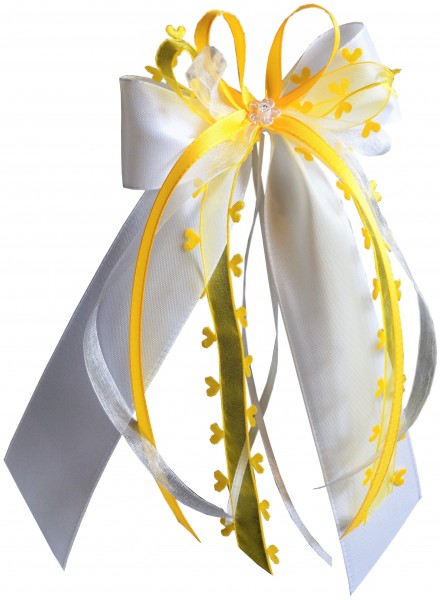 Antennenschleifen zur Hochzeit " HEART " SCH0130 im 10er Set - gelb, weiß