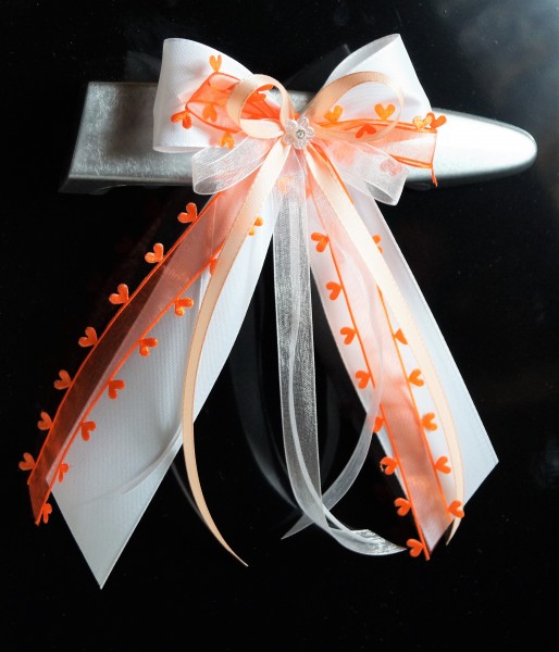 Antennenschleifen zur Hochzeit " HEART " SCH0133 im 10er Set - orange, aprikot, weiß