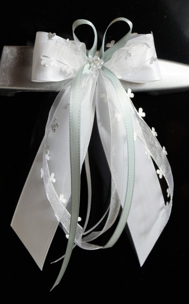 Antennenschleifen zur Hochzeit " HEART " SCH0134 im 10er Set - silber, grau, weiß