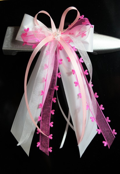 Antennenschleifen zur Hochzeit " HEART " SCH0138 im 10er Set - pink, rosa, weiß