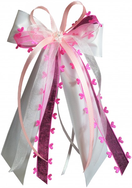 Antennenschleifen zur Hochzeit " HEART " SCH0138 im 10er Set - pink, rosa, weiß