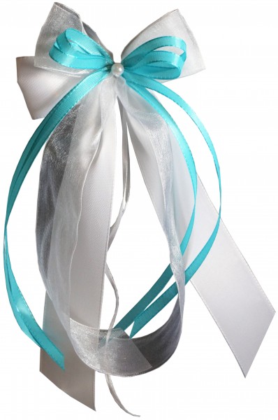 Antennenschleifen " Xenia " zur Hochzeit SCH0140 im 10er Set - weiß, türkis