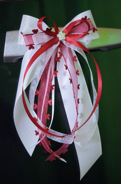 Antennenschleifen zur Hochzeit " HEART " SCH0143 im 10er Set - bordeaux, weiß
