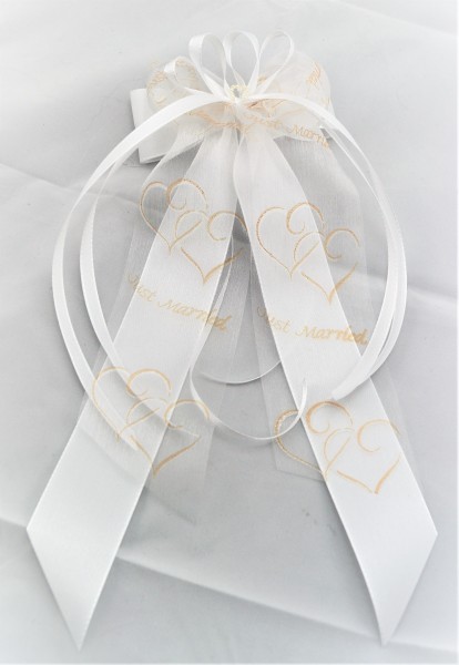 Antennenschleifen zur Hochzeit " Just Married " SCH0154 im 10er Set - creme, weiss