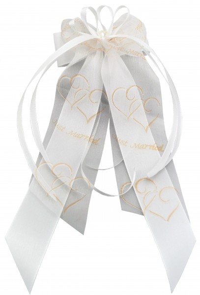 Antennenschleifen zur Hochzeit " Just Married " SCH0154 im 10er Set - creme, weiss