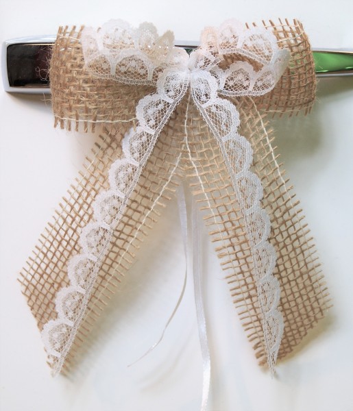 Antennenschleifen " Claire " zur Hochzeit SCH0146 im 10er Set vintage, shabby, Spitze, Jute, Landhaus
