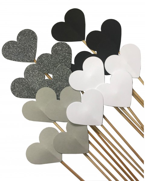 50 Steckherzen zur Hochzeit Dekoration SH001 - schwarz, grau, silber, weiß