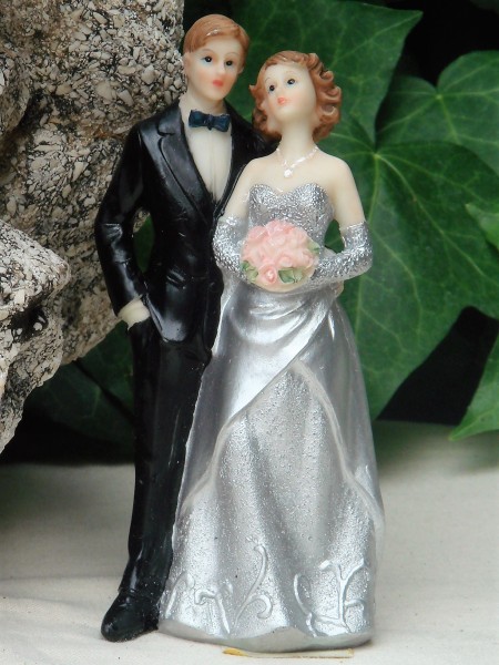 Tortenfigur Tortenaufsatz zur Silberhochzeit Brautpaar 13 cm TA0029