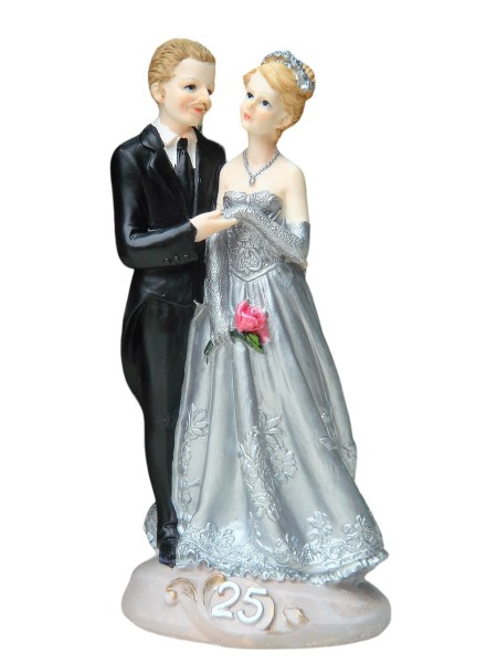 Tortenfigur Tortenaufsatz zur Silberhochzeit Brautpaar 15 cm TA0084
