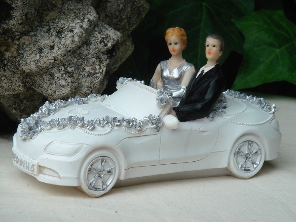 Tortenfigur Tortenaufsatz zur Silberhochzeit Brautpaar Auto 16 cm x 9 cm TA0097
