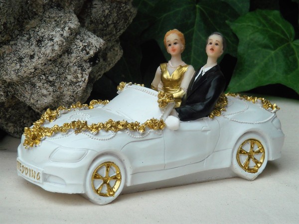 Tortenfigur Tortenaufsatz zur Goldhochzeit Brautpaar Auto 16 cm x 9 cm TA0098