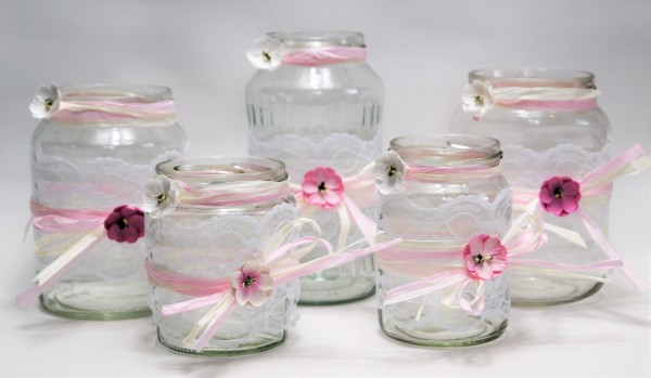 SONDERANGEBOT ** 5 x Windlicht Hochzeit Tischdeko Vintage Spitze TD0071