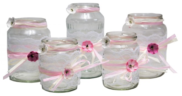 SONDERANGEBOT ** 5 x Windlicht Hochzeit Tischdeko Vintage Spitze TD0071