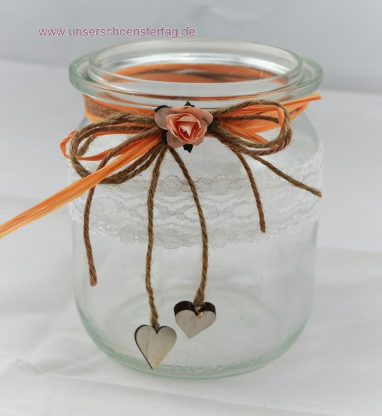 2 x Windlicht Vase Hochzeit Tischdeko Herz Spitze Vintage Taufe Kommunion Kerzenhalter TD0080 aprikot