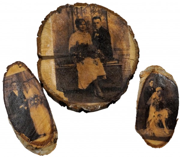 Tischdekoration TD0115 - Vintage - 3 Stück Birkenscheiben mit Bild