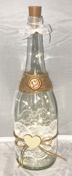 Flaschen zur Hochzeit mit Spitze TD0123 - 5 Stück Tischdekoration im Vintage Style mit LED