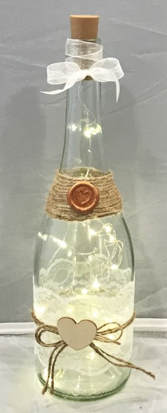 Flaschen zur Hochzeit mit Spitze TD0123 - 5 Stück Tischdekoration im Vintage Style mit LED